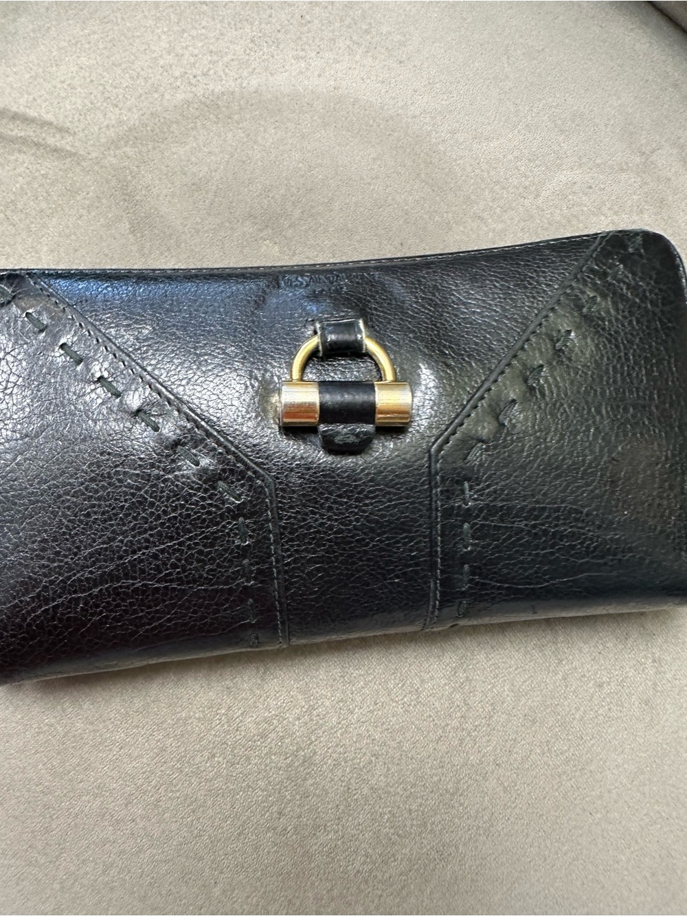 Yves Saint Laurent Paris Black Leather Zip Around Wallet with Gold Hardware - Picture 9 of 10